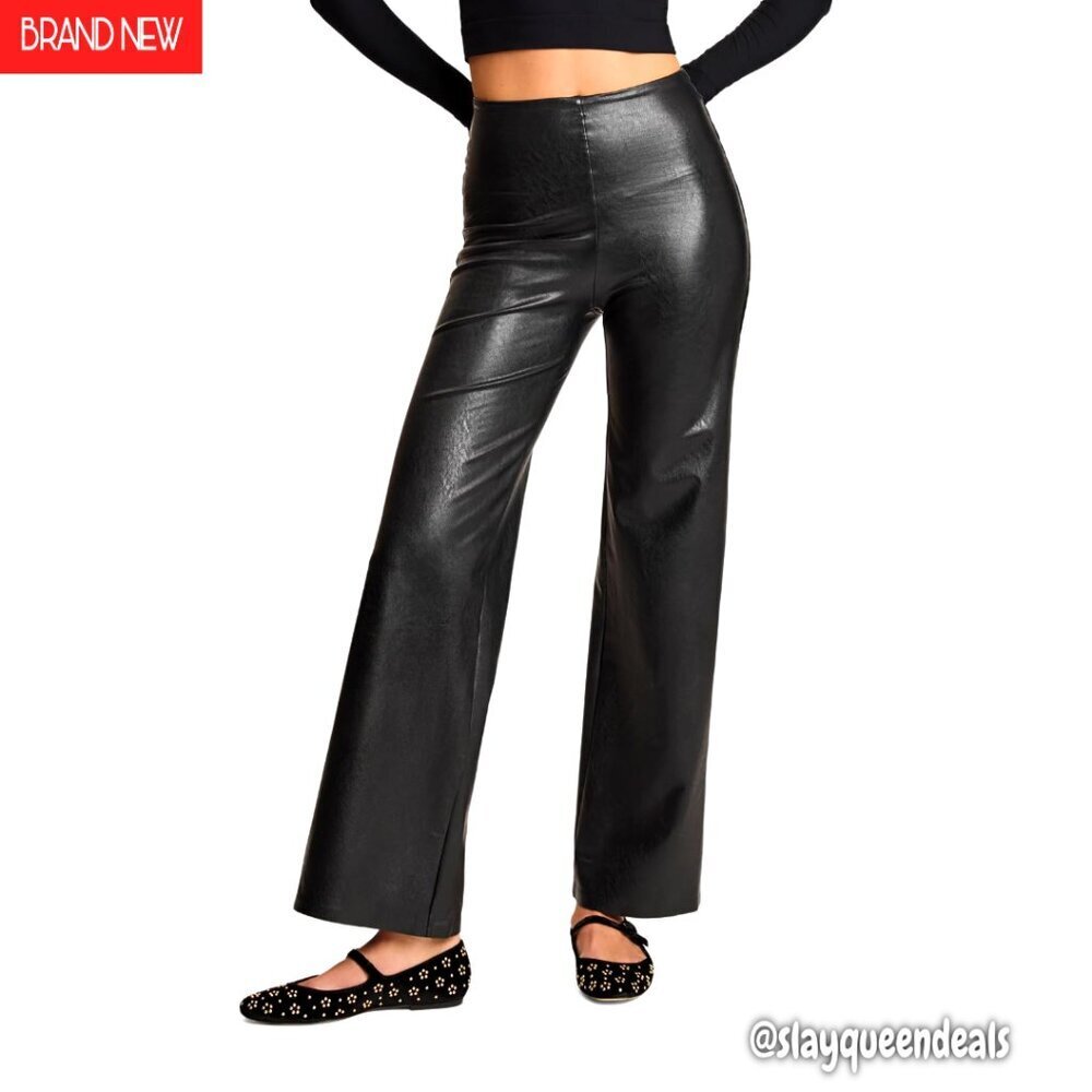 Faux Leather Wide Leg Pants, Firming Fabric, Machine Washable